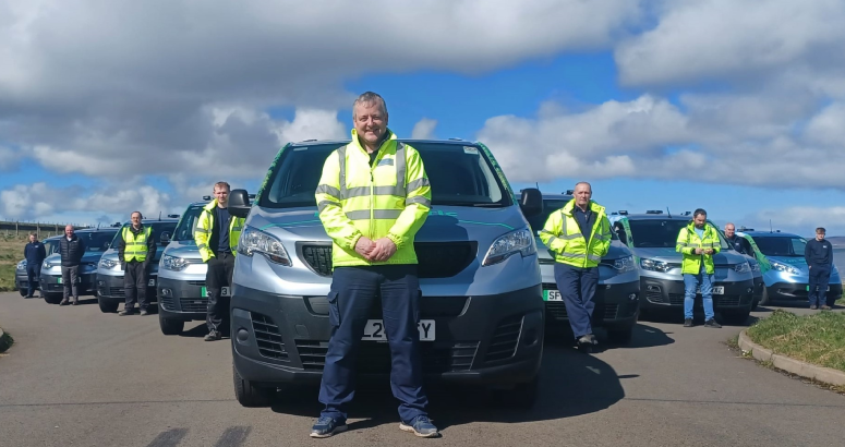 Some of the Orkney Water Treatment Team with the new electric vehicles