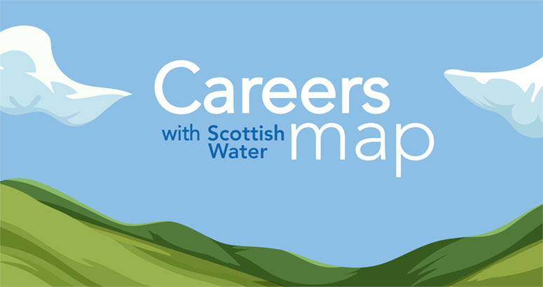 Careers Map text over blue sky and cloud graphic