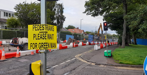Traffic management is in place Braidholm Road Sewer Flooding Project