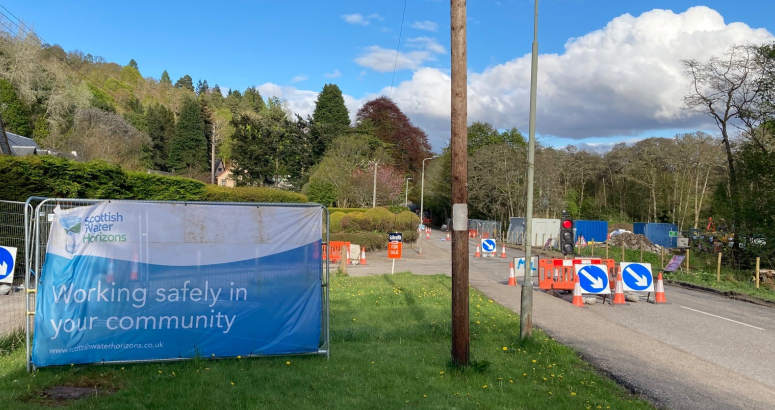 Work on site during the first phase of water main upgrade on the A831 at Kilmichael, on the west side of Drumnadrochit