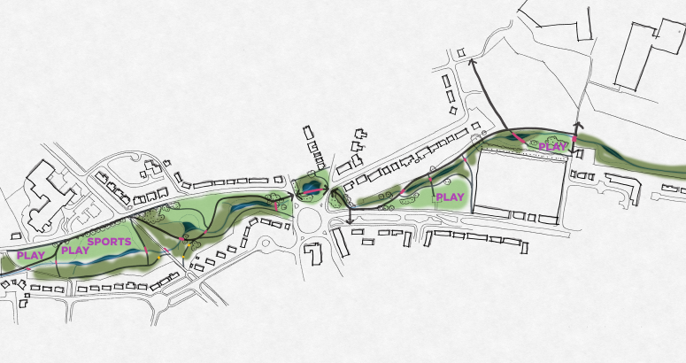 A sketch plan indicating some early ideas and opportunities for St Leonard Park