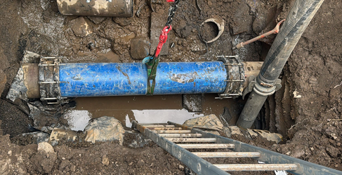 The damaged section of pipe has been replaced Braehead Rising Sewer Main Burst