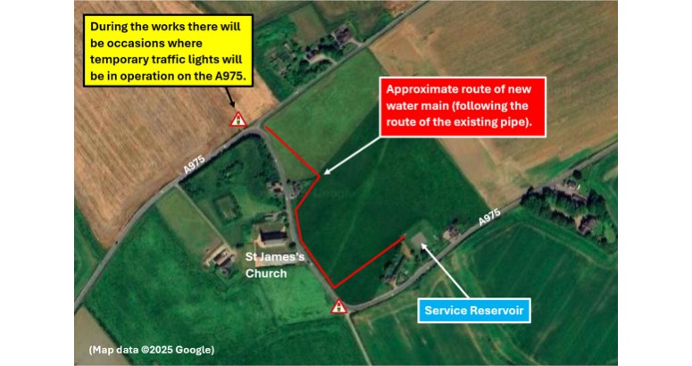 Approximate Work Locations for Upcoming Pipe Laying - Hatton Hotspot Satellite image of upcoming sections of road that new pipeline will be laid