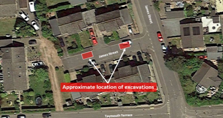 James Street Work Locations showing 2 excavation points