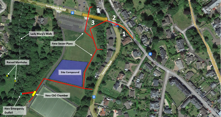 Sauchie Road roadworks Map showing phases of roadworks during sewer works