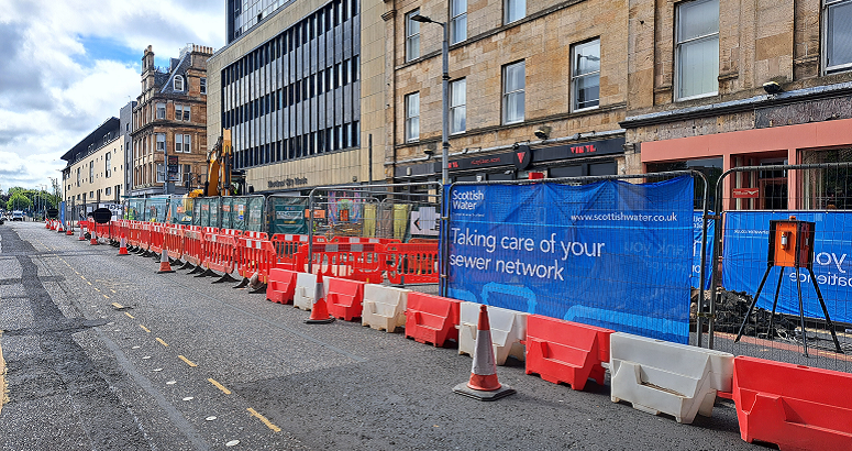 The work site behind fencing on London Road