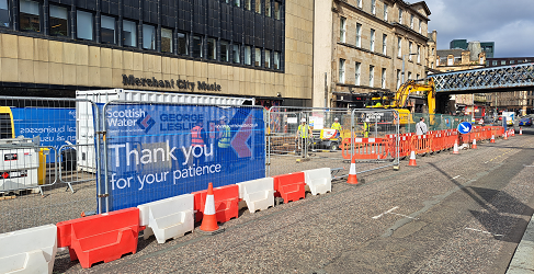 The work site behind fencing on London Road