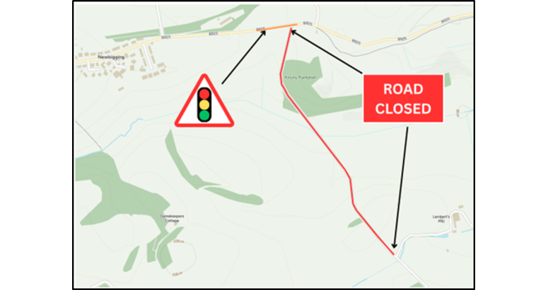 Satellite map of road closure in Auchtertool for water main upgrade Satellite map of road closure in Auchtertool for water main upgrade