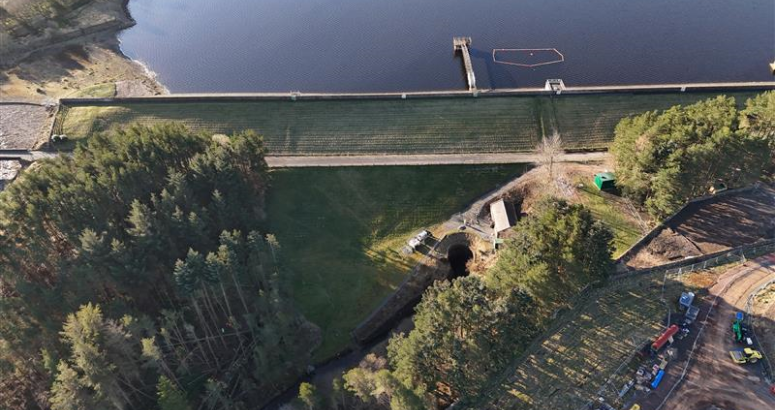 Gladhouse Reservoir Satellite Image Aerial view of a dam surrounded by forested areas