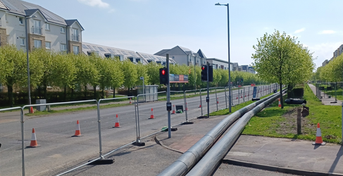 Nearly a kilometre of temporary pipe is being connected King's Inch Road Sewer Upgrade