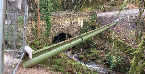 New pipebridge crossing the Allt na Criche, part of the new water main connecting Invermoriston and Fort Augustus Pipebridge crossing the Allt na Criche, part of the new water main connecting Invermoriston and Fort Augustus