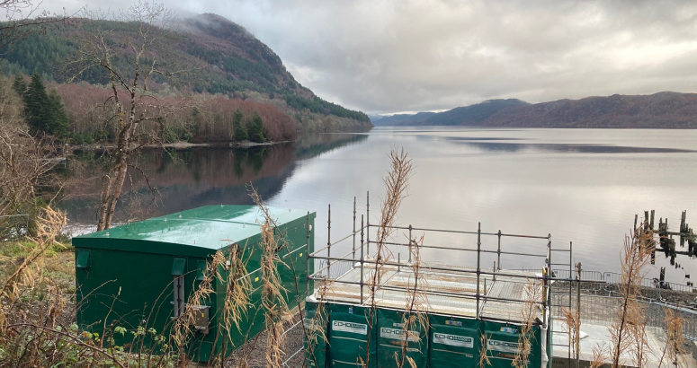 The new water intake from Loch Ness nearing completion, next to the old Invermoriston Pier