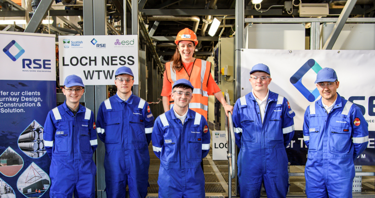 Kate Forbes MSP meeting some of the RSE apprentices involved with the construction of the new state of the art Water Treatment Works, before it was delivered to its long term home near Invermoriston