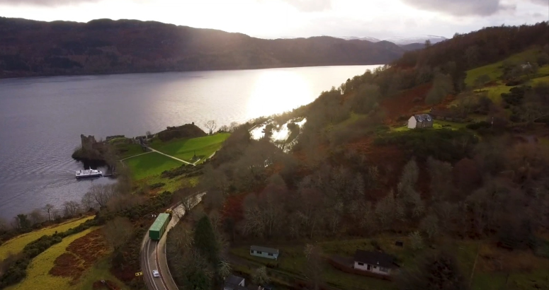 One of the new WTW modules passed Urquhart Castle on its way to its long term home above Loch Ness, south of Invermoriston