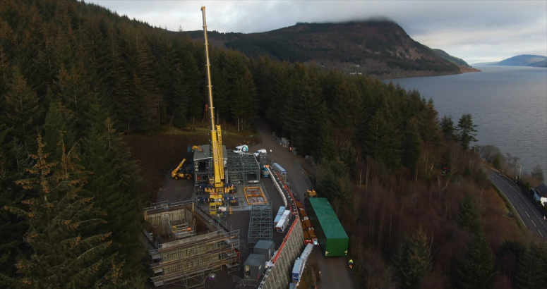 The new modular WTW being reassembled at its permanent home above Loch Ness, south of Invermoriston