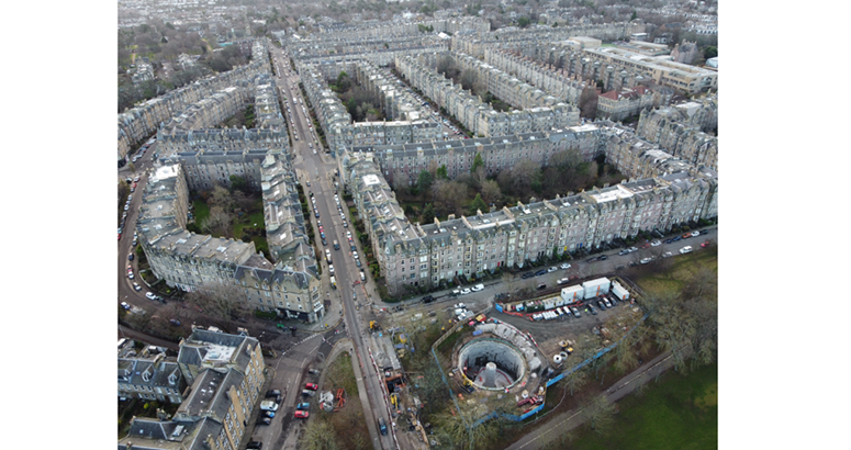 Arial photo of construction site in Edinburgh city centre