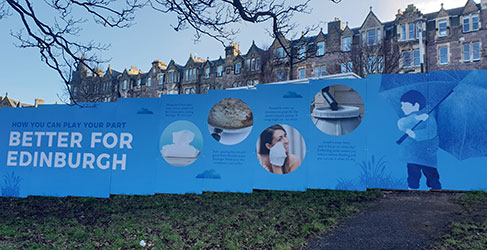 construction Site hoarding with blue graphics