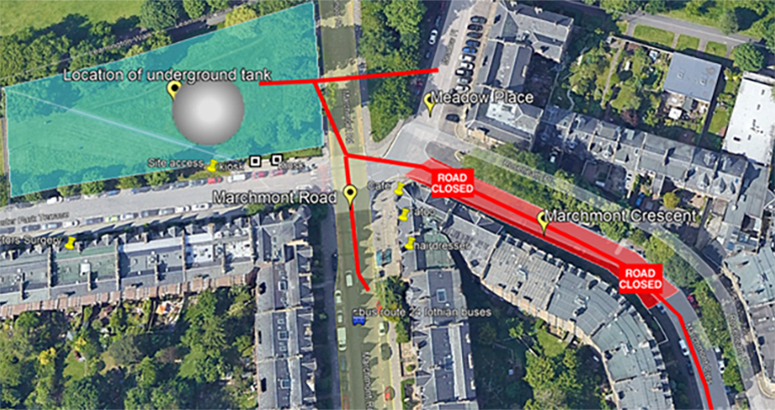map of Marchmont Crescent showing road closure area