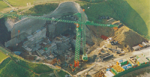 aerial photo of construction site with a crane