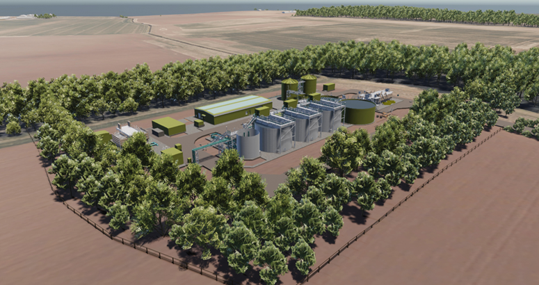 3D image of proposed waste water treatment works with trees round it