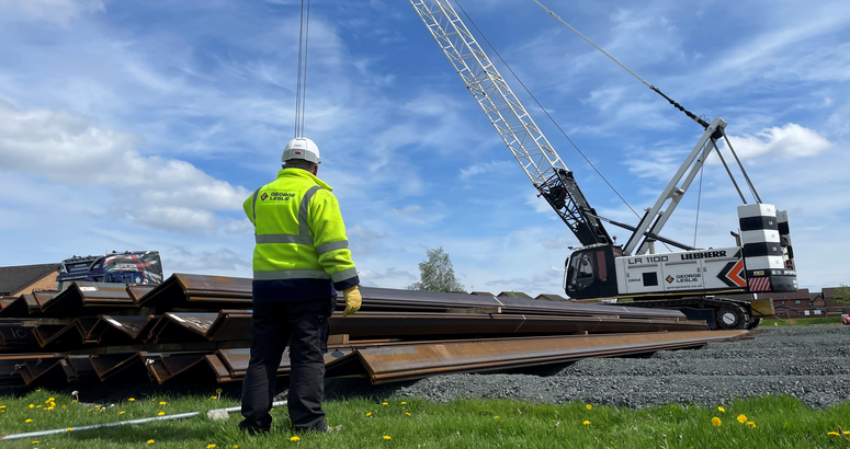 Sheet piling being delivered Provost Driver Court