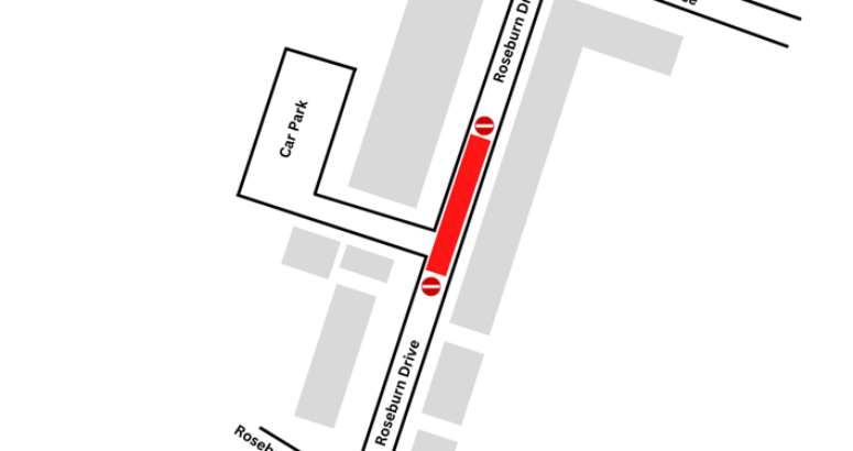 Diagram of the road closure at Roseburn Drive