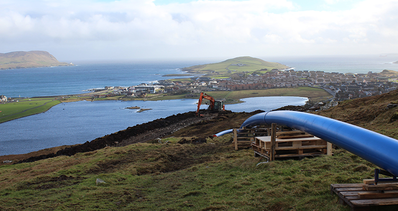 Staney Hill pipeline looking down towards Lerwick