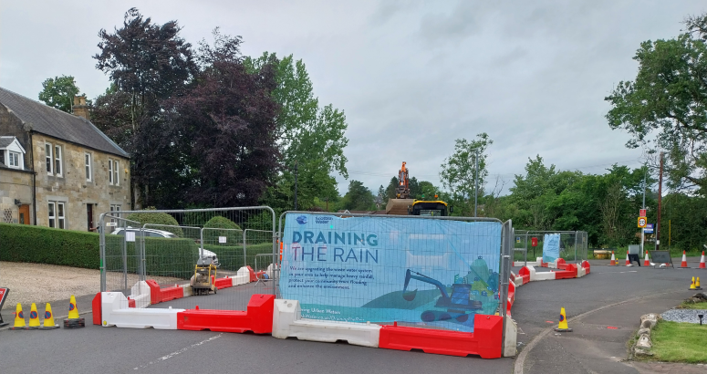 The road is closed to allow the storm overflow to be replaced and upgraded Kirkford Bridge Stewarton