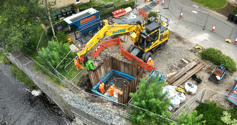 The upgraded storm overflow and outfall are taking shape Stewarton High Street