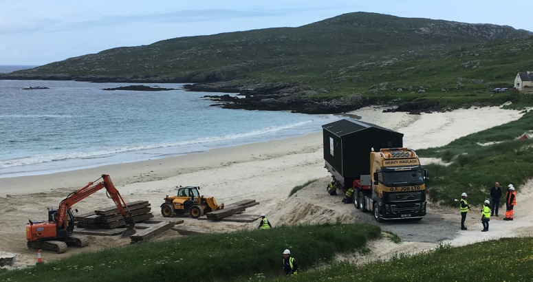 The new Water Treatment Works loaded and ready to leave the beach