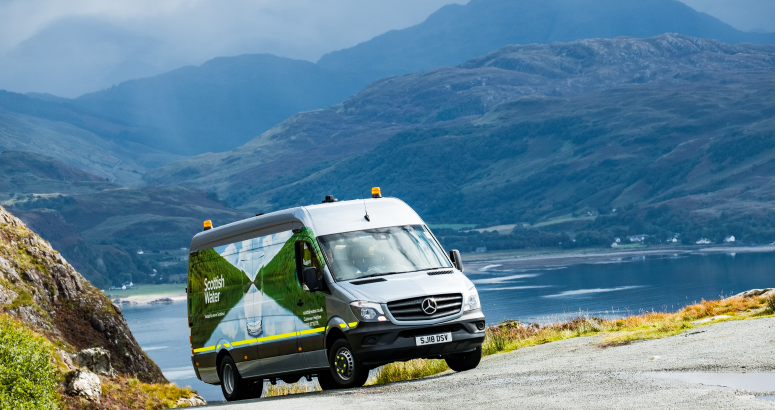 Scottish Water van crossing the Mam Ratagan A Scottish Water van on the Mam Ratagan road between Glen Shiel and Glenelg in Lochalsh
