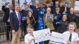 Aberfeldy Top Up Tap launch with Feldy Roo volunteers, MSP John Swinney, Breadalbane Academy pupils and Scottish Water representatives