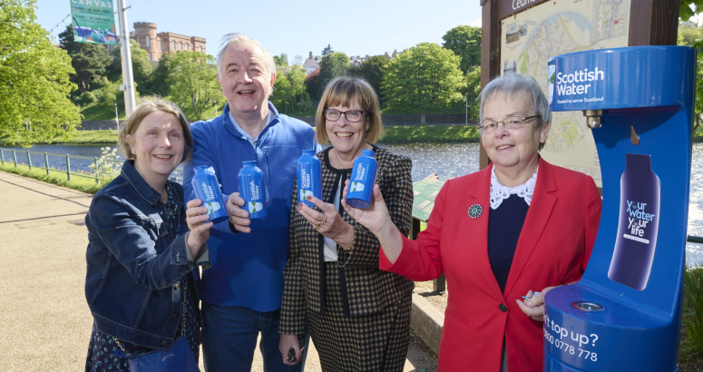 City councillors Isabelle MacKenzie, Alex Graham, Bet McAllister and Trish Robertson helped to officially launch the Highland Capital’s new Top up Tap on the banks of the River Ness, near Inverness Cathedral