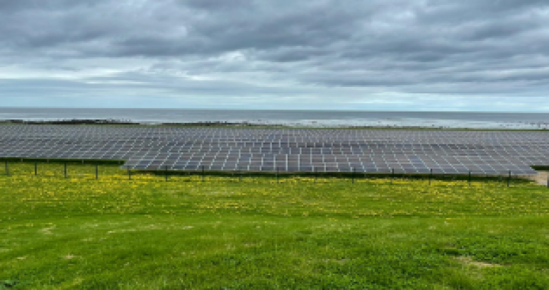 View of Fraserburgh solar panels with back drop of the sea