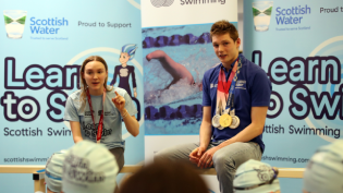 Learn to Swim ambassadors Duncan Scott and Toni Shaw