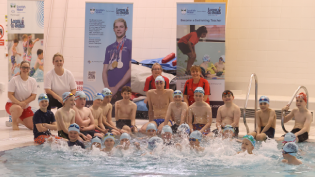 Duncan Scott taking part in a Learn to Swim session with youngsters at the Pickaquoy Centre in Kirkwall