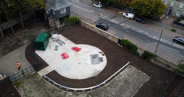 Concrete waste water structure in city street