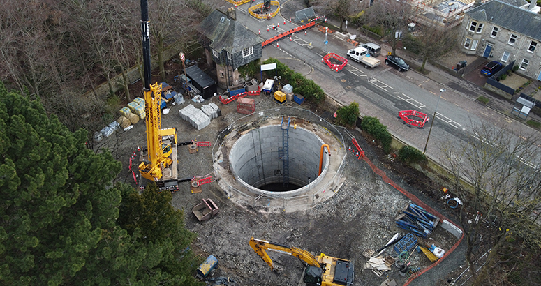 construction of a storm tank site from above