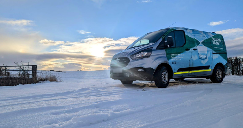 Scottish Water van pictured in snow