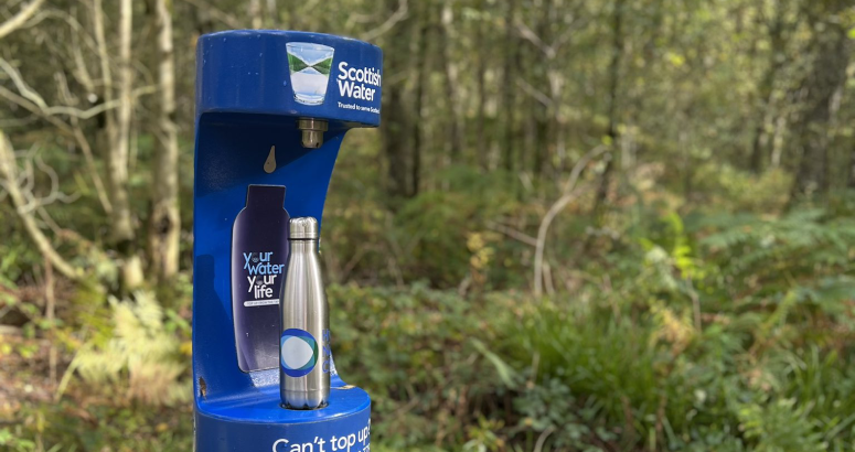 Scottish Water Top Up Tap pictured with Hydro Nation Chair bottle on it