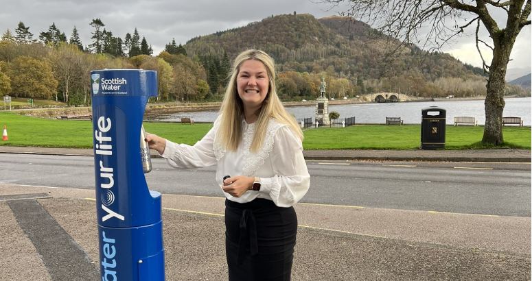 Fiona Miller, Hydro Nation Chair, pictured beside Scottish Water Top Up Tap