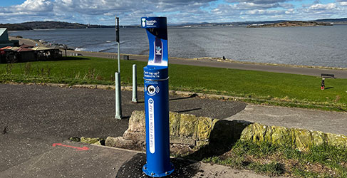 Blue Water Refill Tap with Firth of Forth in Background