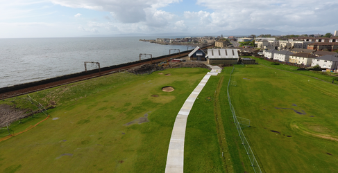 A temporary overland pipe has been installed Saltcoats Sewer Upgrade