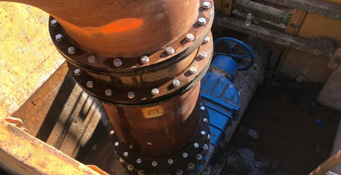 Special valves have been installed to link the temporary pipe to the existing underground section Saltcoats Sewer Upgrade
