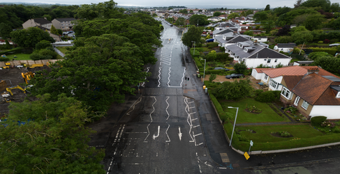 The road has reopened while we complete work in the grassy area Braidholm Road Sewer Flooding Project