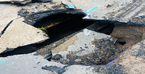 Bursts can cause damage to the road surface King's Inch Road Sewer Upgrade
