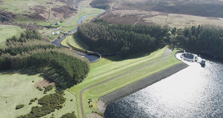 aerial photo of a reservoir in rural location