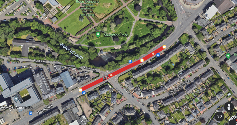 Google map of street in Edinburgh