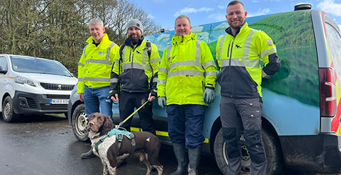 Leakage Sniffer dog Kilo with Cape SPC team and Scottish Water representatives