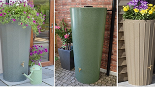 Rainproof Prestwick water butt examples of water butt planters installed on properties